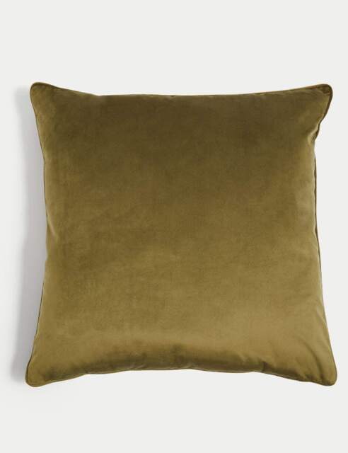 M&S Velvet Piped Large Cushion Olive