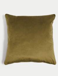 M&S Velvet Piped Large Cushion Olive