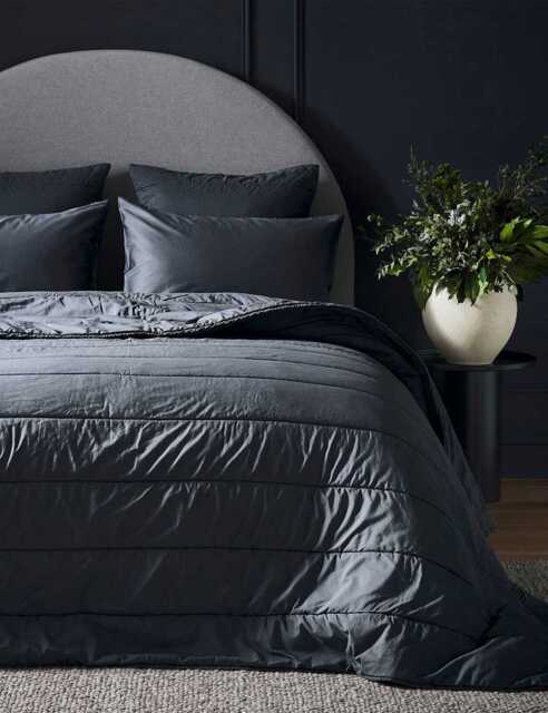 Bedfolk Pure Cotton Quilted Throw Navy