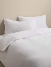 M&S Washed Cotton Waffle Bedding Set White