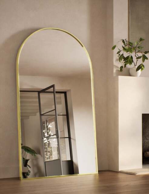 M&S Metal Arch Free Standing Mirror Antique Brass