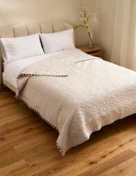 M&S Cotton Rich Embroidered Bedspread with Linen Light Grey