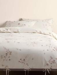 M&S Pure Cotton Pressed Floral Print Bedding Set Biscuit