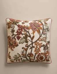 M&S Pure Cotton Floral Embroidered Cushion Ecru