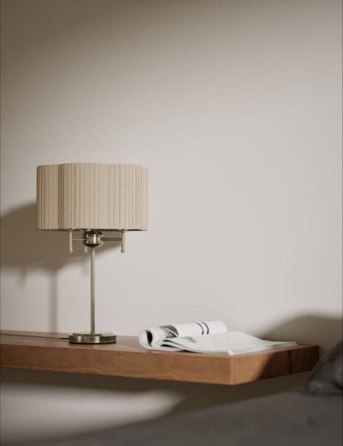 M&S Scallop Pleated Shade Brass Base Table Lamp Antique Brass