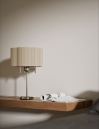M&S Scallop Pleated Shade Brass Base Table Lamp Antique Brass