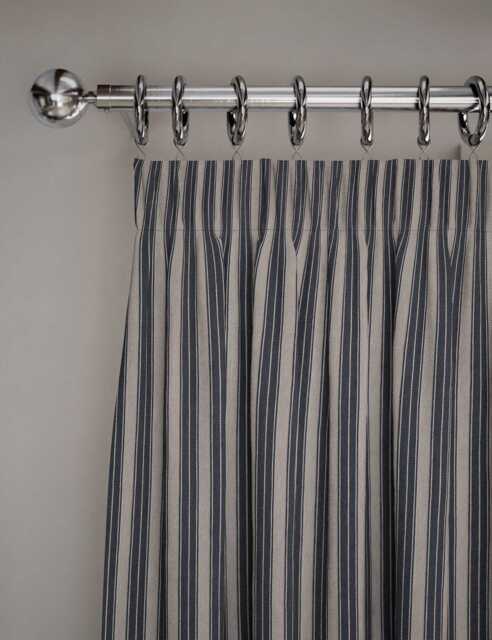 M&S Cotton Rich Striped Pencil Pleat Curtains Blue Mix