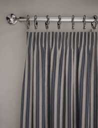 M&S Cotton Rich Striped Pencil Pleat Curtains Blue Mix