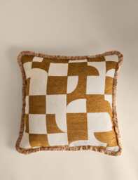 M&S Chenille Geometric Jacquard Fringed Cushion Gold
