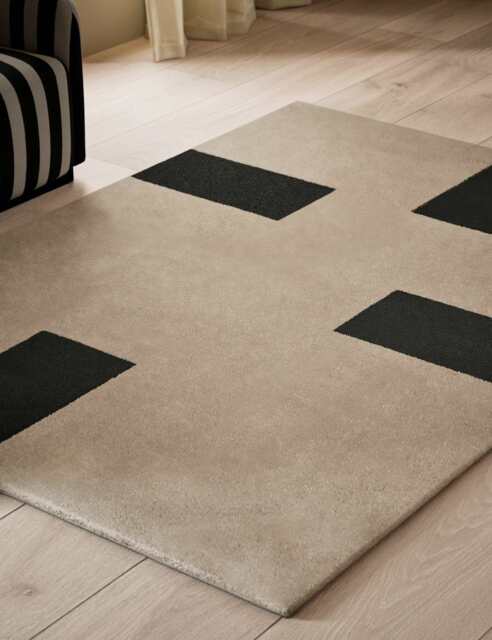 M&S X Kelly Hoppen Kelly Hoppen Pure Wool Dash Geometric Rug Taupe Mix
