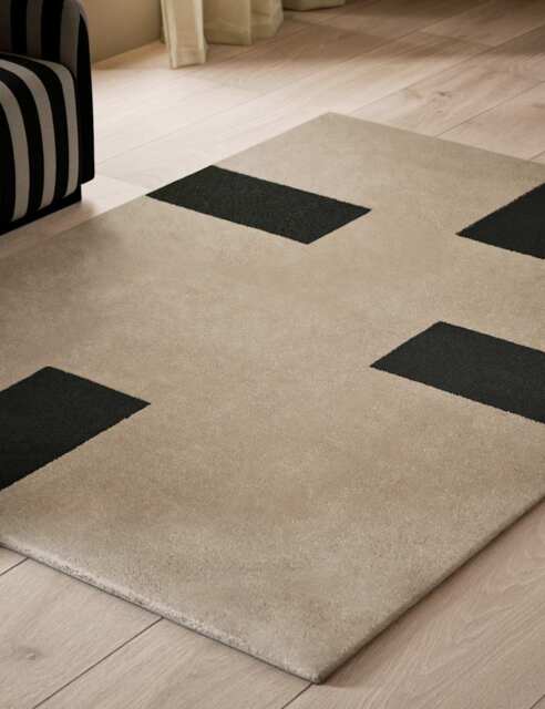 M&S X Kelly Hoppen Kelly Hoppen Pure Wool Dash Geometric Rug Taupe Mix