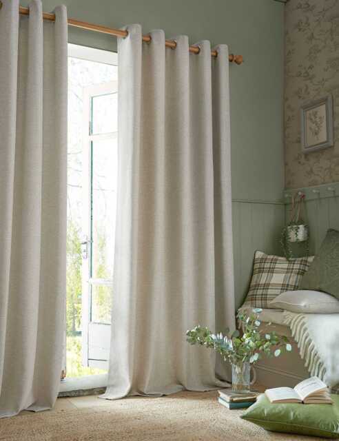 Laura Ashley Milbourne Herringbone Eyelet Curtains Natural