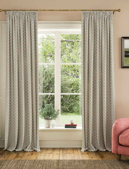 Joules Floral Foulard Pure Cotton Pencil Pleat Curtains Green Mix
