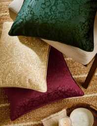 William Morris At Home Velvet Strawberry Thief Cushion Green
