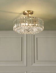 Laura Ashley Fernhurst Crystal Semi Flush Ceiling Light Antique Brass