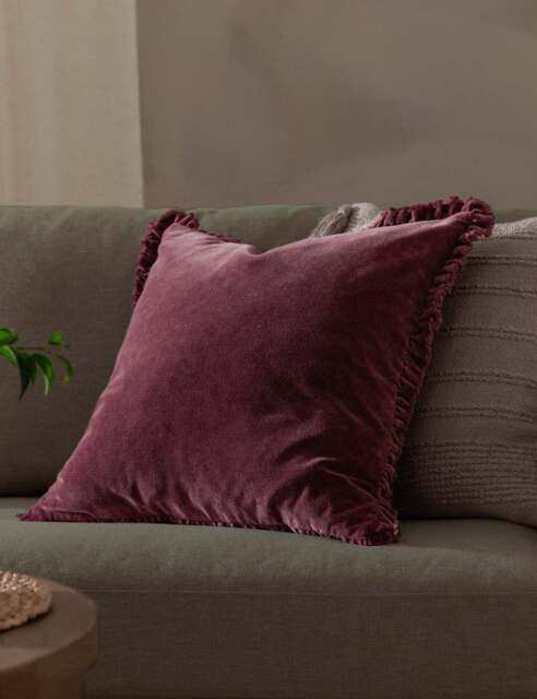 YARD Bertie Cotton Velvet Cushion Burgundy