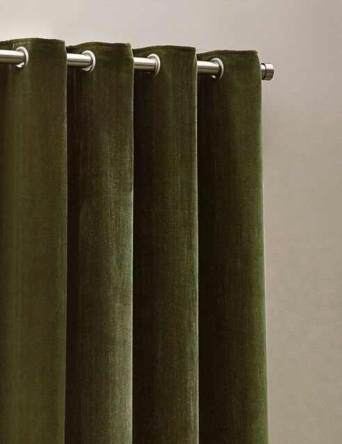 YARD Chenille Blackout Pencil Pleat Curtains Olive