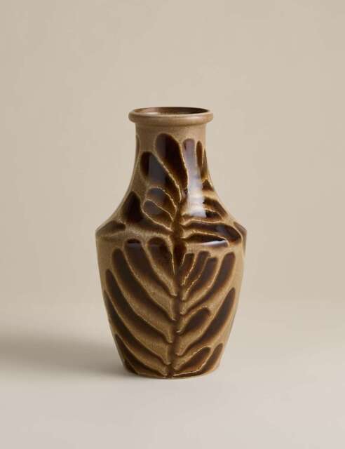 M&S Reactive Leaf Ceramic Vase Brown