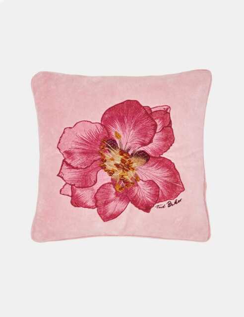 Ted Baker Velvet Pressed Flowers Embroidered Cushion Pink Mix