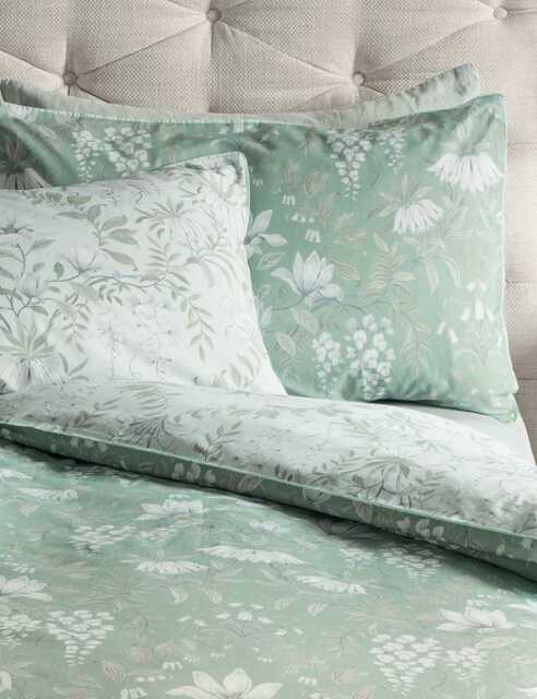 Laura Ashley 2 Pack Pure Cotton Sateen Parterre Pillowcases Green Mix