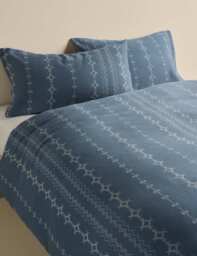 M&S Pure Cotton Cross-Stitch Jacquard Bedding Set Slate Blue