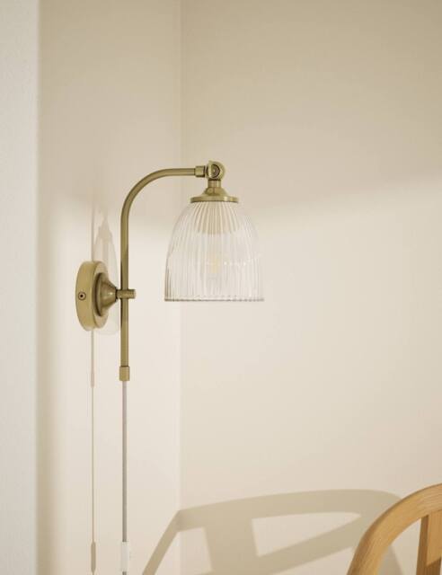 M&S Ribbed Plug In Wall Light Antique Brass