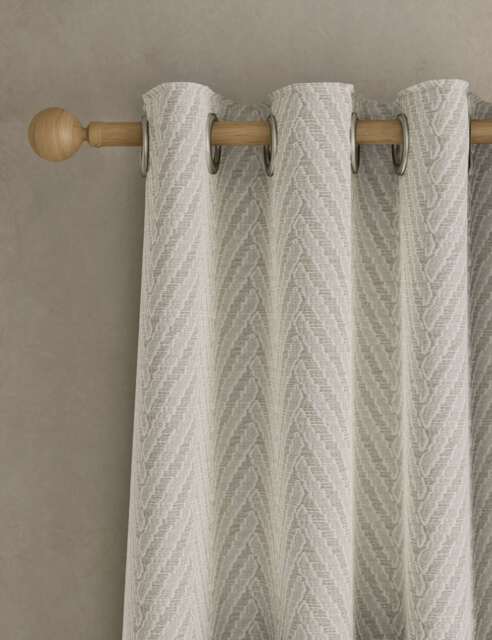 M&S Textured Herringbone Eyelet Curtains Light Grey Mix