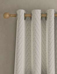 M&S Textured Herringbone Eyelet Curtains Light Grey Mix