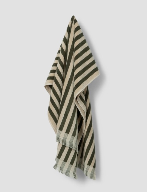 Piglet In Bed Pure Cotton Striped Fringed Towel Green Mix