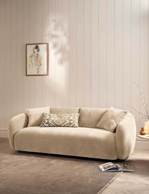 BARKER AND STONEHOUSE Cocoon Chenille 3 Seater Curved Sofa Neutral
