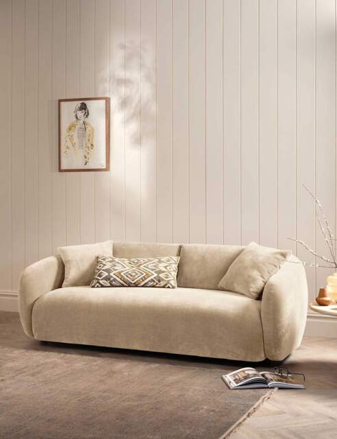 BARKER AND STONEHOUSE Cocoon Chenille 3 Seater Curved Sofa Neutral