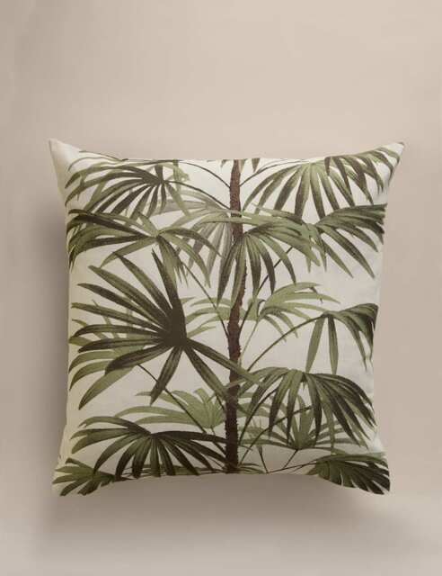 M&S Pure Cotton Fern Tree Cushion Cover Green Mix