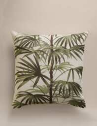 M&S Pure Cotton Fern Tree Cushion Cover Green Mix