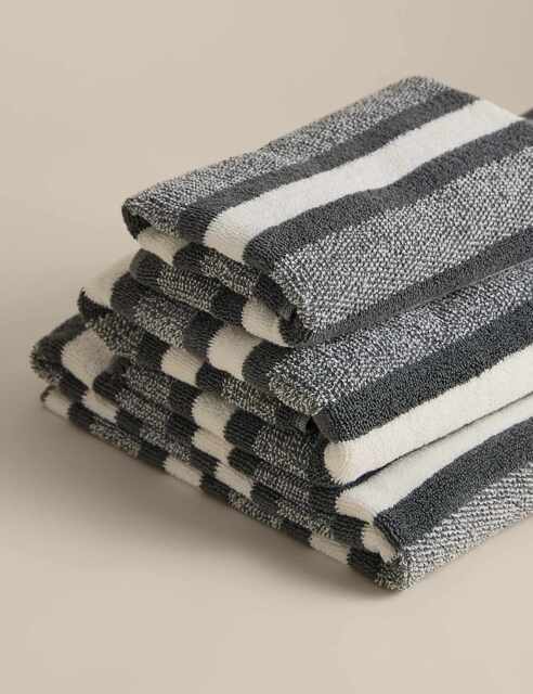 M&S Pure Cotton Marl Striped Towel Charcoal
