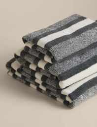 M&S Pure Cotton Marl Striped Towel Charcoal