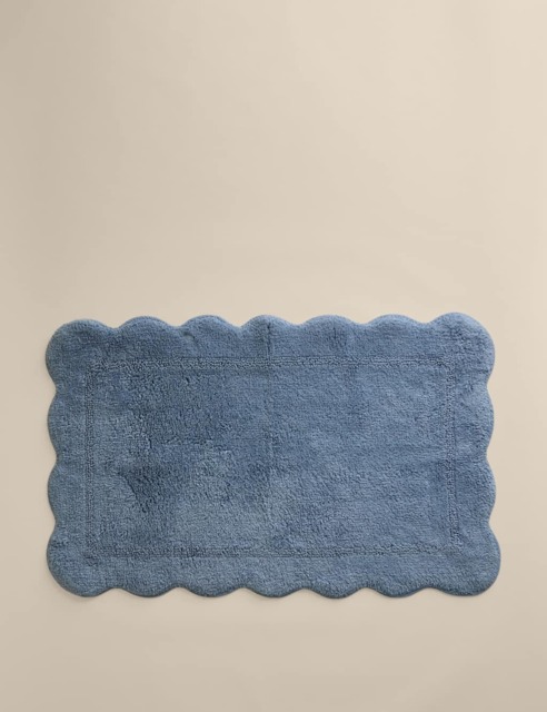 M&S Pure Cotton Scalloped Bath Mat Blue
