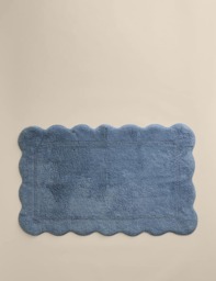 M&S Pure Cotton Scalloped Bath Mat Blue