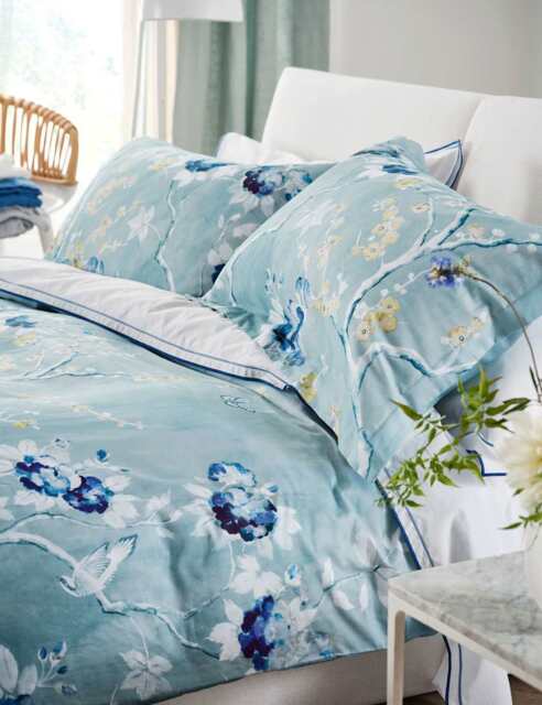 Designers Guild Pure Cotton Sateen Floral Pillowcase Set Blue Mix