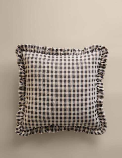 M&S Chenille Woven Gingham Cushion Charcoal