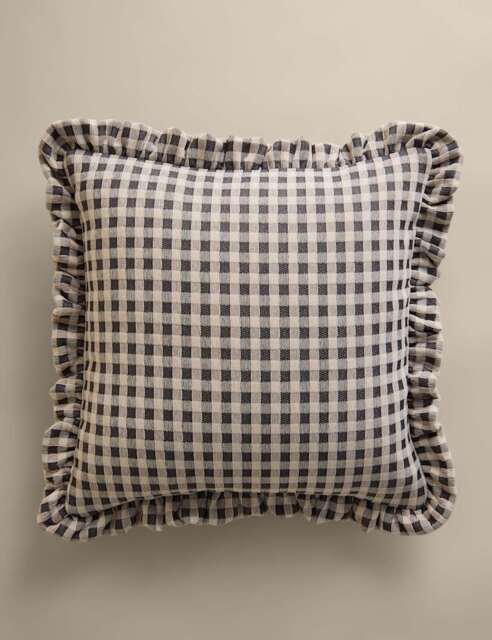 M&S Chenille Woven Gingham Cushion Charcoal
