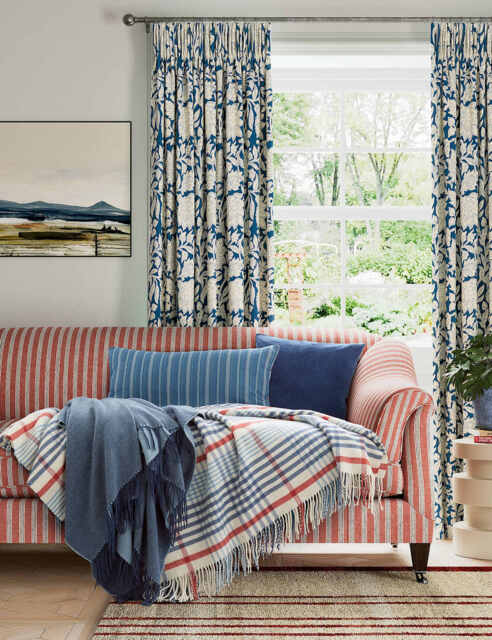 LAND & SHORE Wool Blend Checked Throw Blue Mix