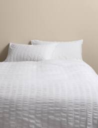 M&S Pure Cotton Seersucker Bedding Set White