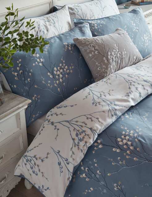 Laura Ashley 2 Pack Pure Cotton Sateen Pussy Willow Pillowcases Blue Mix