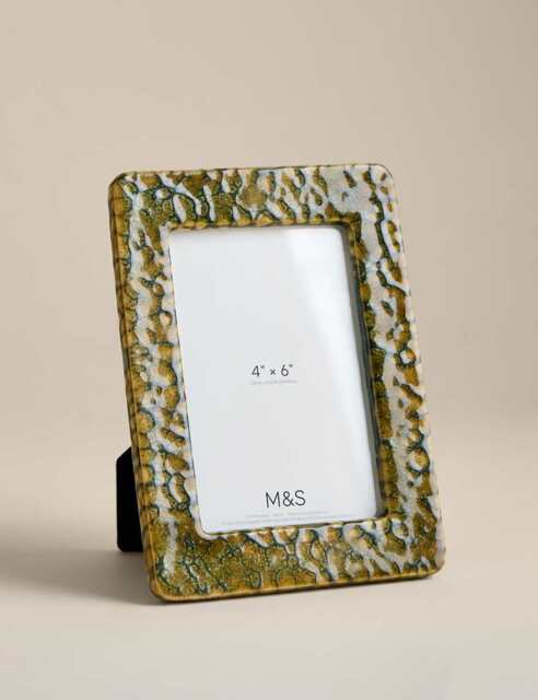 M&S Reactive Glaze Ceramic Photo Frame 4x6 inch Dark Green