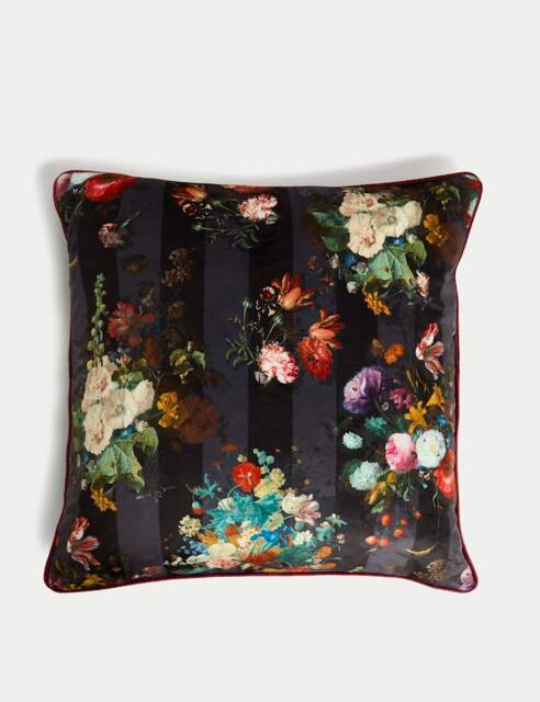 M&S X National Gallery Velvet Floral Large Cushion Navy Mix
