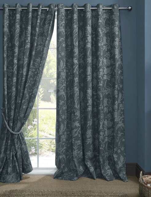 Laura Ashley Lloyd Pure Cotton Eyelet Curtains Blue Mix