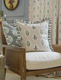 Sanderson Pure Cotton Sessile Leaf Ruffle Cushion Natural Mix