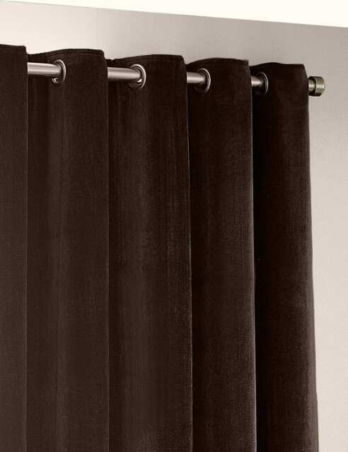 YARD Chenille Velvet Eyelet Curtains Dark Brown