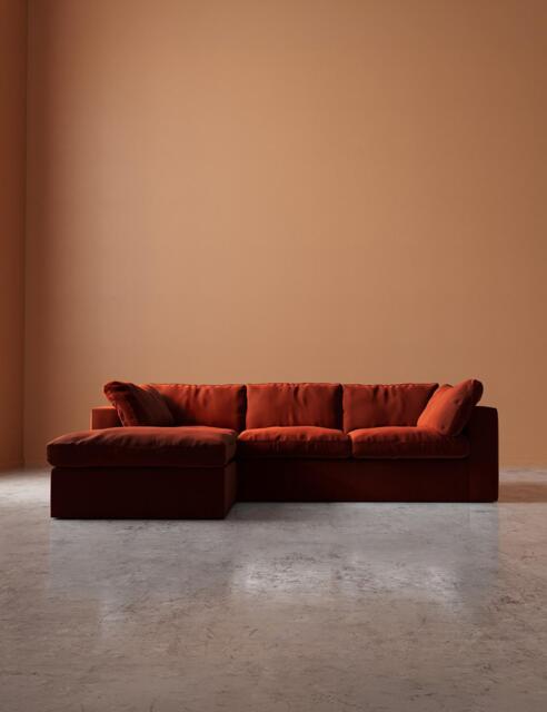 Swoon Crushed Velvet Left Hand Chaise Sofa Red