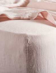 Bedfolk Pure Linen Washed Deep Fitted Sheet Soft Pink
